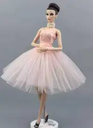 BJD – robe de soirée pour poupée Barbie, rose, épaules dénudées, tenue de bal, vêtements de princesse, accessoires, 1/6 