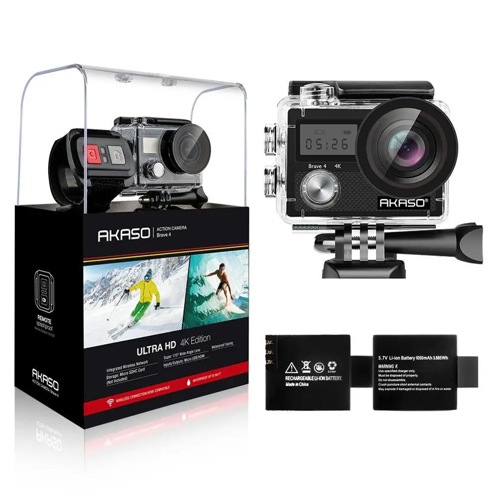 AKASO 4K 20MP Ultra HD Action Camera Brave 4 2'' WIFI EIS Underwater Waterproof Remote control Action Cam Helmet Sport Camera