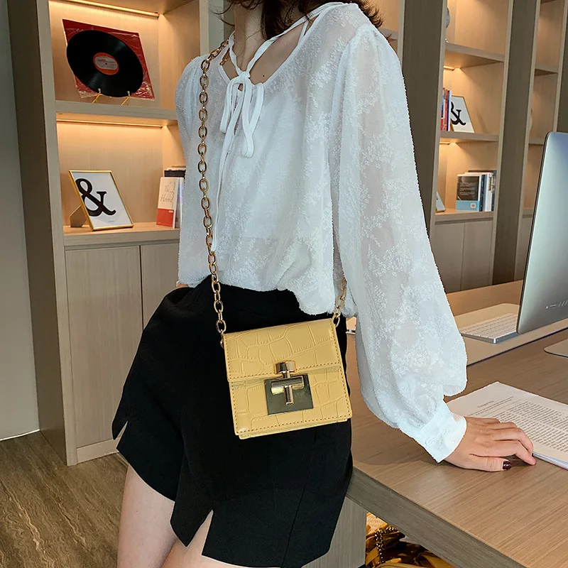 

Bag Women's Chic2019 Korean-style Mini Square Sling Bag Chain Crocodile Pattern Shoulder Bag Mini Square Box Shoulder Bag