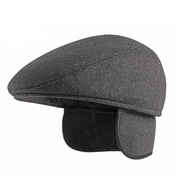 

Hat men autumn and winter middle-aged and elderly peaked cap plus velvet ear protection woolen beret forward hat