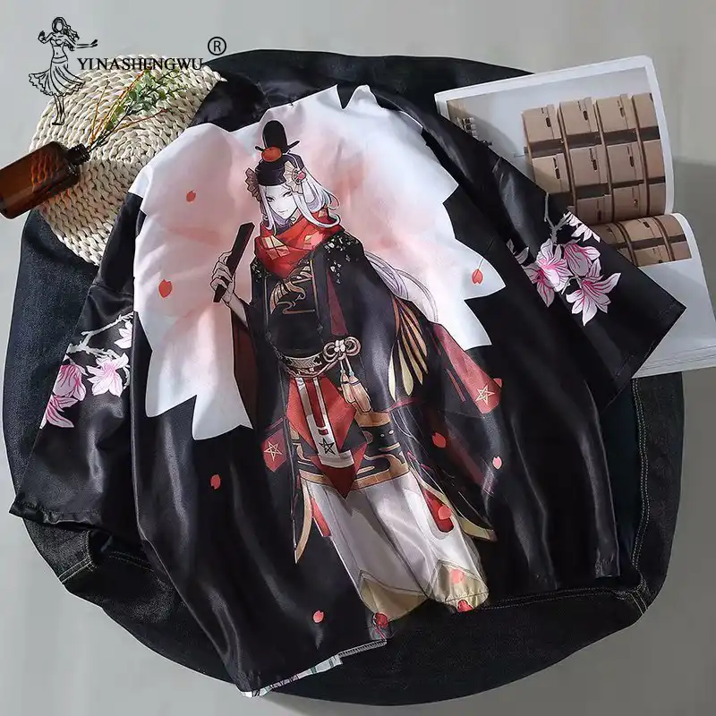 japanese kimonos cartoon character print cardigan ha