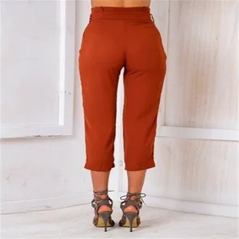 

Women's High Waist Trousers Slim Fit Slim Pants 2020 Autumn Pure Color Female Casual Joggers Elastic Pants Capri Cropped Pants