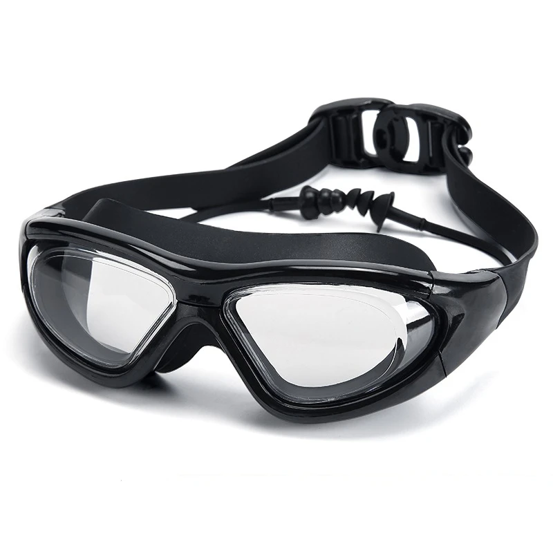 Silicone Swimming Goggles Adult Swimming Myopia Glasses Large Frame Earplug