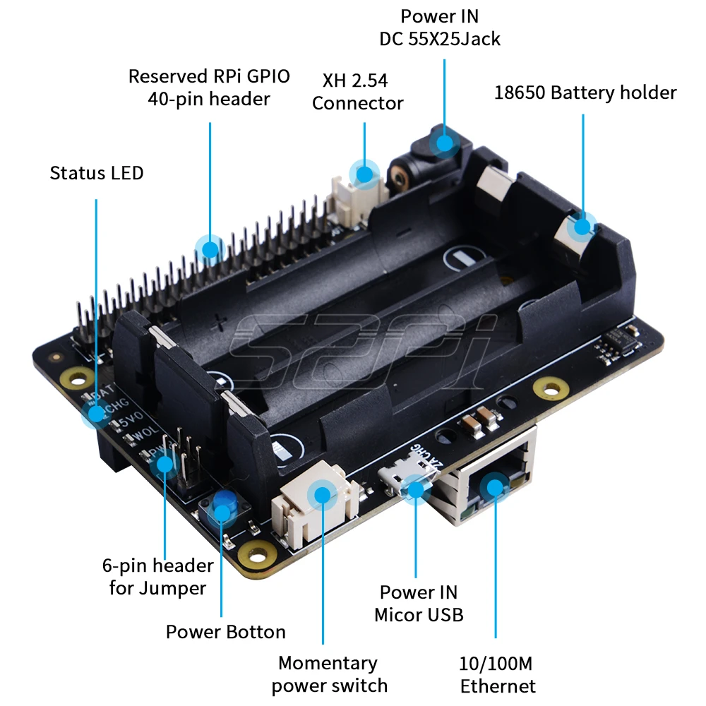 52Pi X725 плата управления питанием и UPS шляпа(18650 мощность) безопасное выключение Алюминиевый Чехол Плата расширения для Raspberry Pi 4 B/3B+/3B