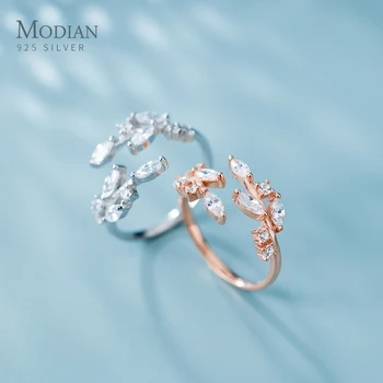 

Modian Rose Gold Color Shining AAA Zircon Leaves Ring for Women 925 Sterling Silver Wedding Engagement Ring Jewelry Free Size
