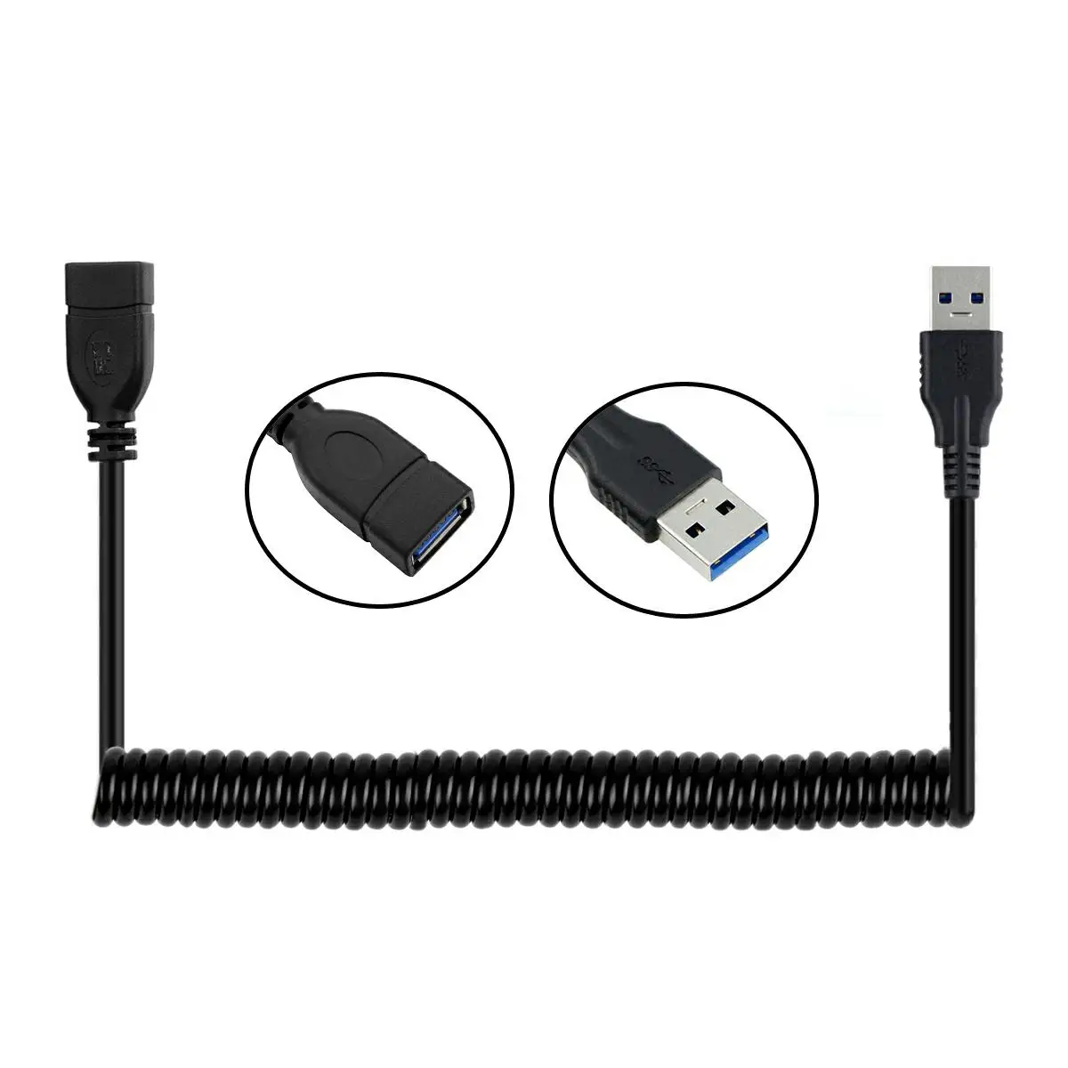 Bobina Espiral Usb Cabo Usb 3.0 Macho ao Cabo Fêmea da Mola do Cabo de Extensão 1.5 m 3.3 Pés - Imagem 2