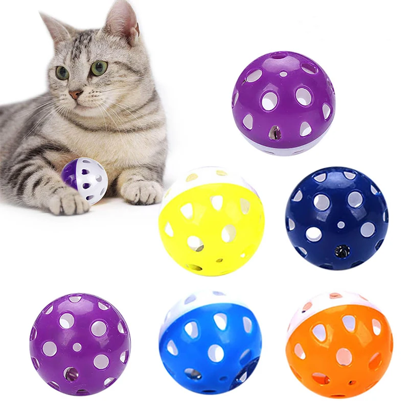 Colourful 5Pcs/Set 4.3cm Plastic Pet Cat Kitten Play Balls With Jingle Bell Pounce Chase Rattle Toy For Dog Cat pet