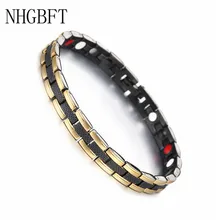 NHGBFT чистый черный золотой цвет Магнитный браслет для здоровья браслет для мужчин из нержавеющей стали Германий Энергетический Браслет дропшиппинг