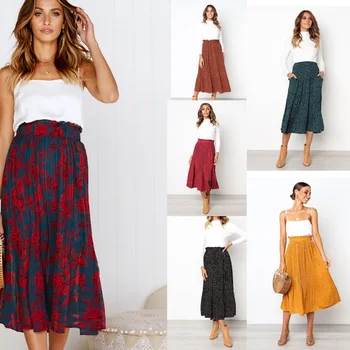 

Summer Chiffon Clothing Drop Shipping Long Skirt Woman Mid-calf Length Skirts