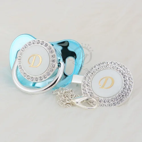 BLING bling имя инициалы буквенные D красивый bling соска и соска клип набор BPA бесплатно пустышка bling babyshower подарок LD-1 - Цвет: LD-10-1   0-6M
