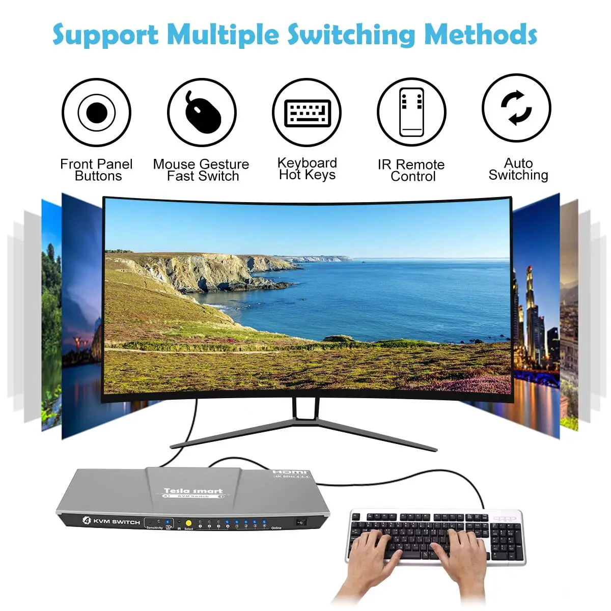 4x1 HDMI KVM переключатель 4 k@ 60Hz USB2.0 HDMI KVM 4x1 KVM коммутатор 4 порта HDMI Поддержка ИК-пульт дистанционного управления 4 шт