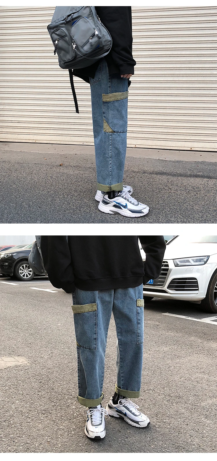 Men's Wash Cowboy Trousers Male Baggy Homme Cargo Pocket Jeans Blue Casual Pants Biker Denim Streetwear Hip Hop Straight Pants