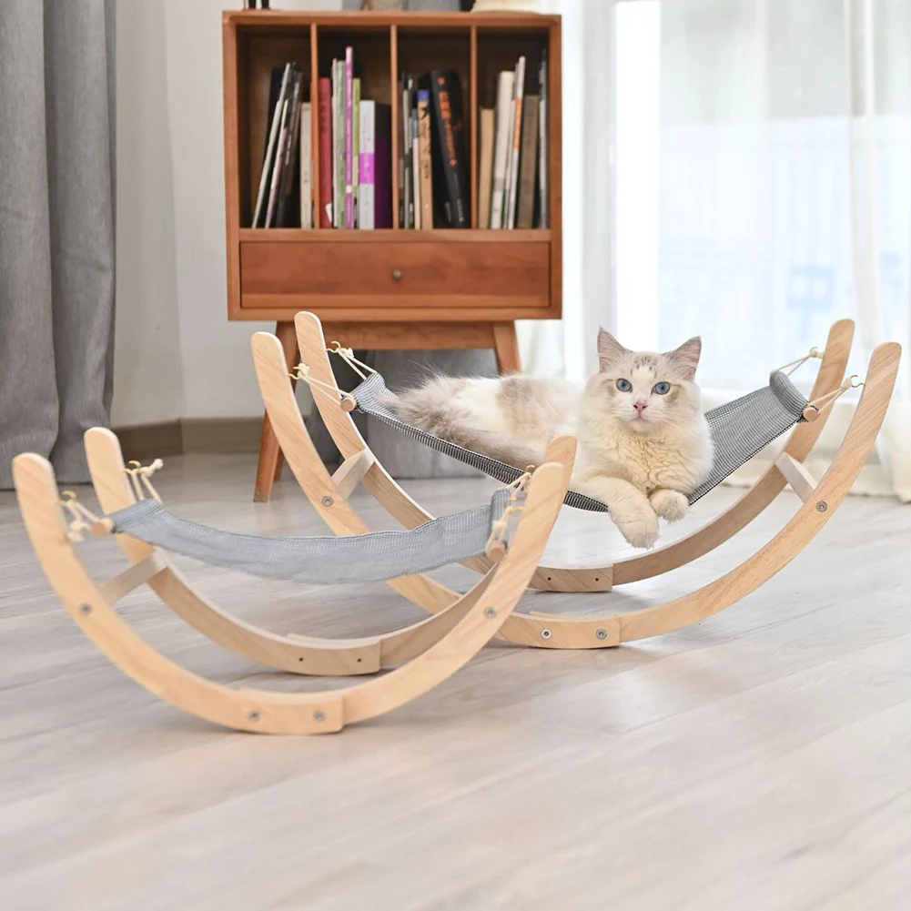 

Pet Cat Rocking Chair Solid Wood Hammock Swing Soft Comfortable Sleeping Mat Durable Rocking Hanging Bed Pet Kitten Furniture 30