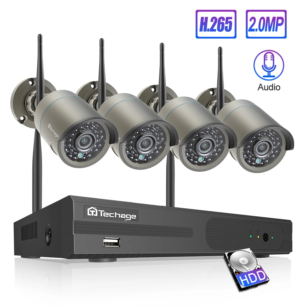 

Techage 8CH Wireless CCTV System Audio 1080P 4pcs 2MP Cameras CCTV Outdoor Camera IP Security System Video Surveillance Kit