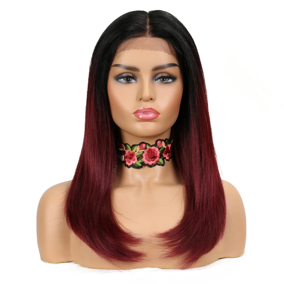 Магический 2" дюймов 13X4 прямой синтетический парик для черных женщин термостойкие волосы черный красный цвет медные парики