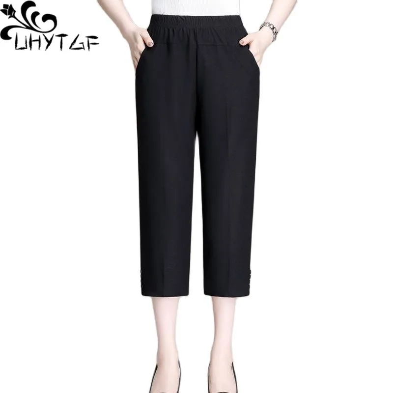 

UHYTGF Middle-Aged Elderly Mother Summer Pants Female Genuine Ice Silk Thin Pants Womens 5XL Loose Size Trousers Pantalones 1715