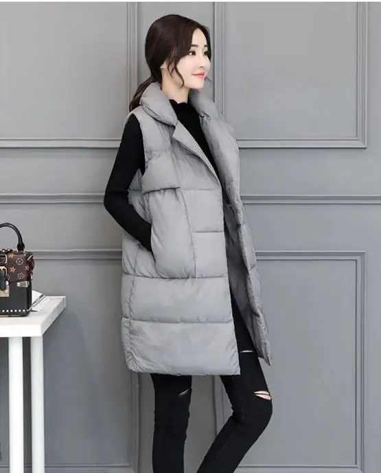 M/3Xl Для женщин осень-зима длинная куртка с секциями жилеты теплый, Облегающая посадка Повседневное плюс Размеры без рукавов хлопковые парки для активного отдыха жилеты K1193