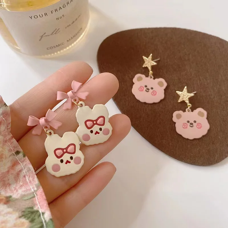 Japanese Style Cute Bear Star Ear Clips Cartoon Rabbit Bow Eardrop Animal No Hole Clip On Earrings Women Kids Without Piercing | Украшения