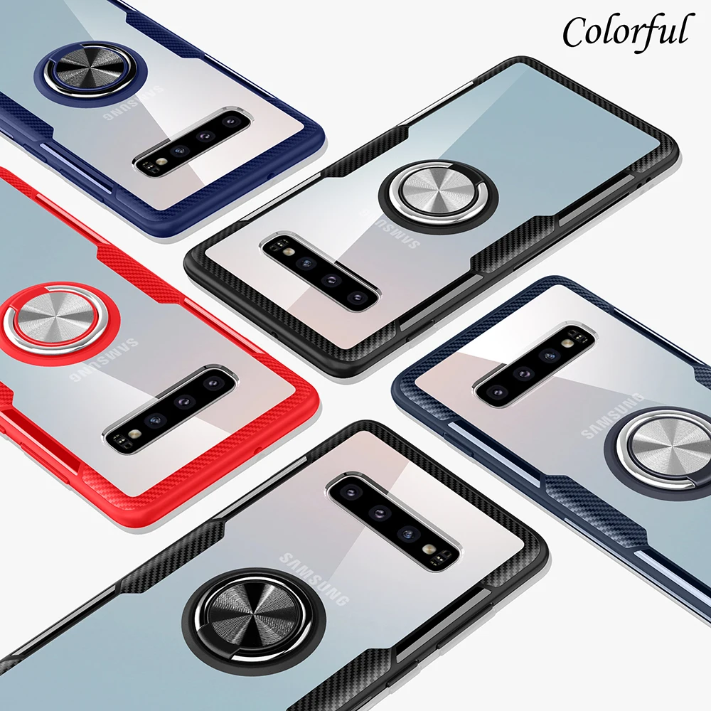 

For Samsung S10 5G Case Magnetic Car Holder Ring Case For Galaxy S10 S9 Plus Note 10 S9 Shockproof Armor Transparent Back Cover