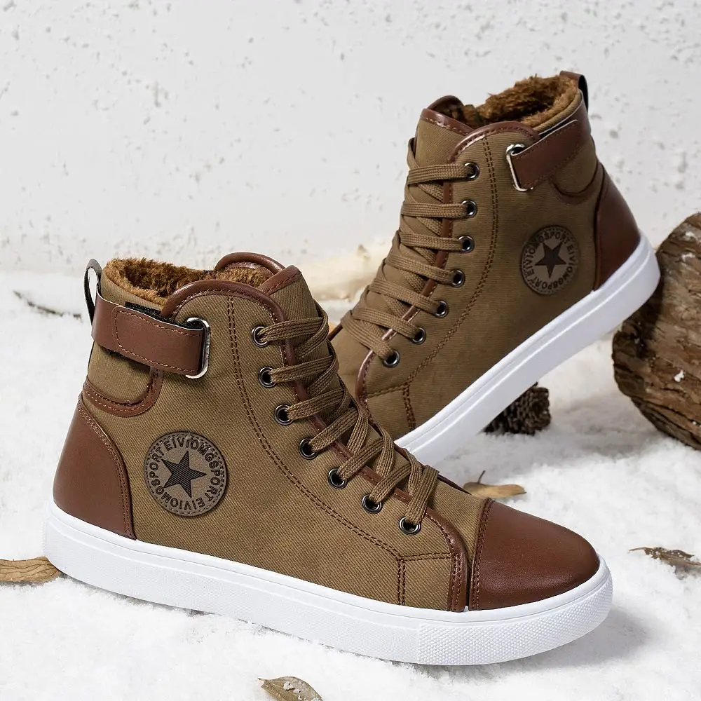 Khaki Velvet Сезон осень-зима; теплая меховая спортивная обувь на шнуровке; мужские кроссовки; коллекция года; дышащая парусиновая обувь; мужские кроссовки; zapatos de hombre - Цвет: Khaki Velvet