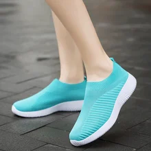 Для женщин Удобные слипоны Вязание кроссовки дышащие сетчатые обувь на платформе для любителей ходьбы для лета G66