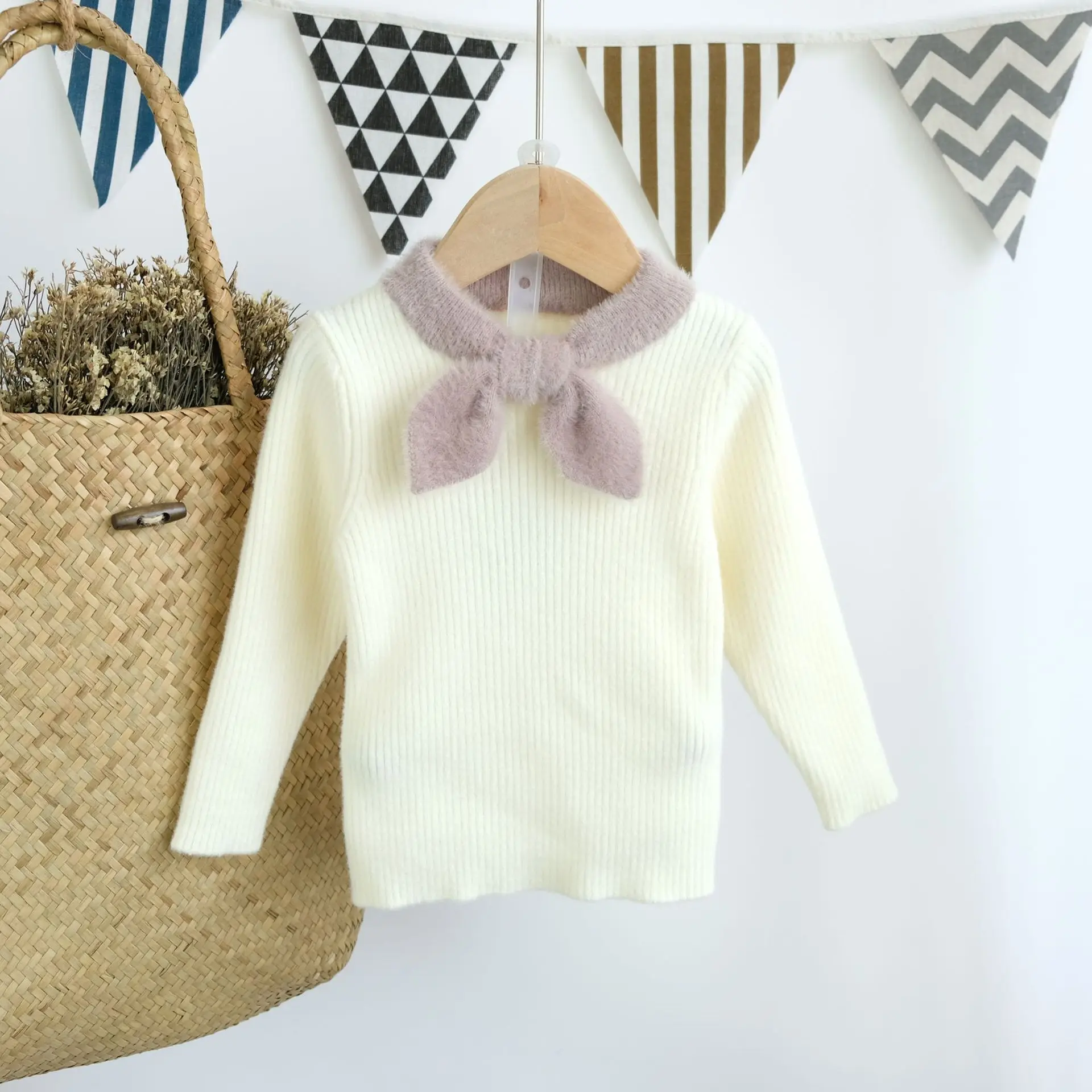 New 1-5 Years Fashion Bow Round Neck Baby Girls Cotton Knitted Sweaters Kid Autumn Winter Tops Clothes Children Pullover Sweater | Мать и