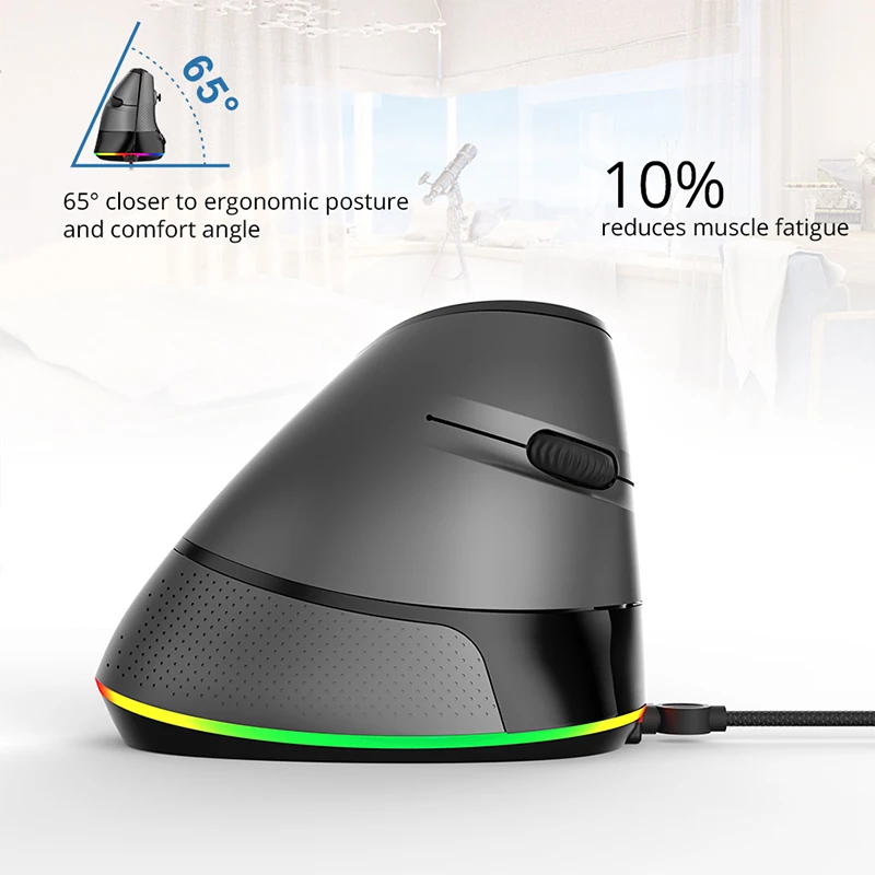Ajazz AJ307 Вертикальная мышь 4800 dpi регулируемая, USB, проводная 7 клавиш Esport игровая мышь с RGB подсветкой Эргономичный и боковой дизайн