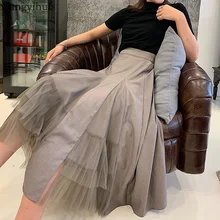 Autumn High Waist Sexy Pleated Skirt Women Elegant Office OL Long Skirts New Korean Casual Big Sewing Skirts Bodycon