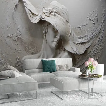 

Bh006 European Style Stereo Relief Non-woven Mural Clay Sculpture Hat Beauty Living Room Wall Decoration Wallpaper