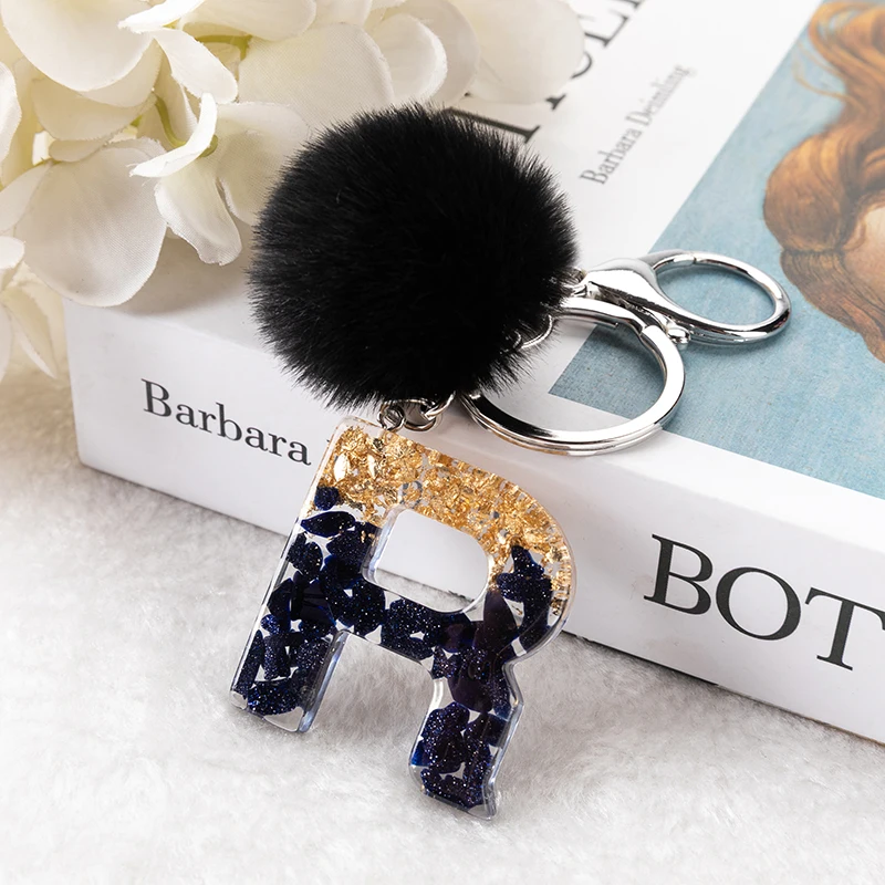 Pom Pom & Letter Charm Keychain