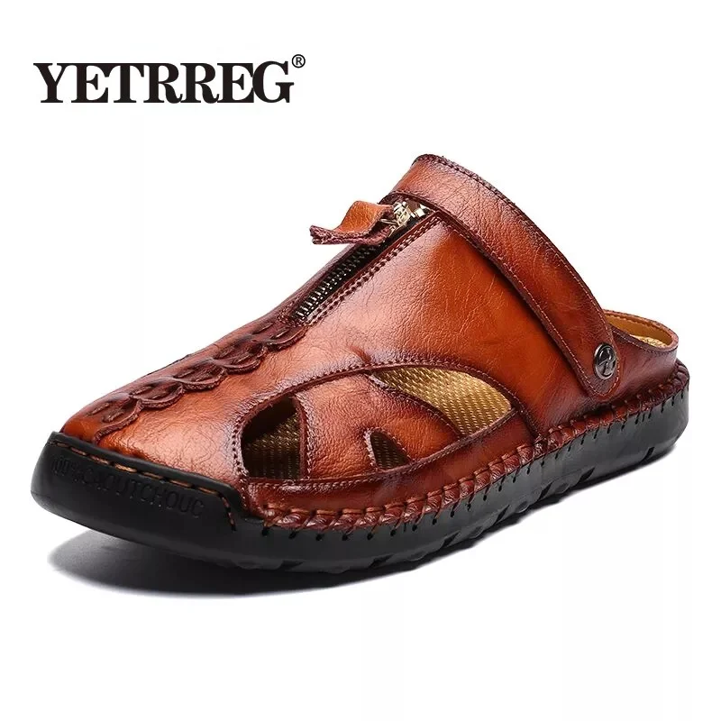 High Quality Genuine Leather Men's Sandals Summer Soft Shoes Beach Men's Sandals High Quality Slippers Big Size 38-48