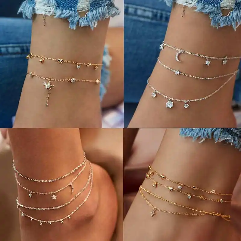 ZOVOLI Butterfly Star Cross Ankle Bracelet Set Multilayer Crystal Anklets For Women Gold Summer Beach Anklet Boho Foot Jewelry ZOVOLI Butterfly Star Cross Ankle Bracelet Set Multilayer Crystal Anklets For Women Gold Summer Beach Anklet Boho Foot Jewelry
