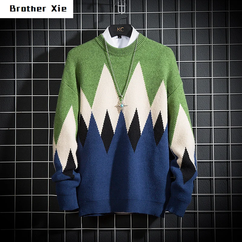 

Winter Sweater Men's Warm Fashion Hit Color Casual O-neck Knitted Pullover Man Streetwear Wild Loose Long Sleeve Sweater M-5XL