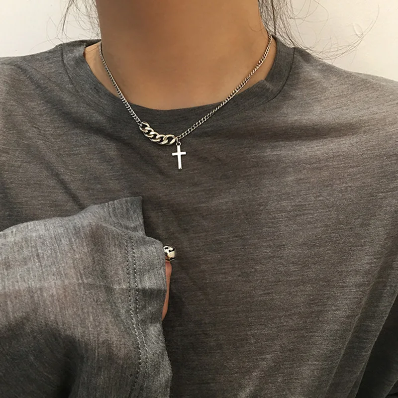 

Fashion Trendy Sliver Color Chains Cross Pendants Choker Popular Necklace For Woman 2020 New Stainless Steel Religious Jewelry