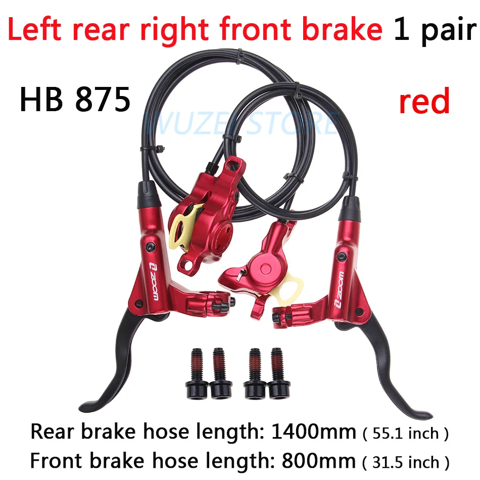 Left R right F red ZOOM HB-875 Тормоз mtb велосипед гидравлический тормоз 800/1400 мм горный велосипед масло давление дисковый тормоз набор передние и задние части велосипеда - Цвет: Left R right F red