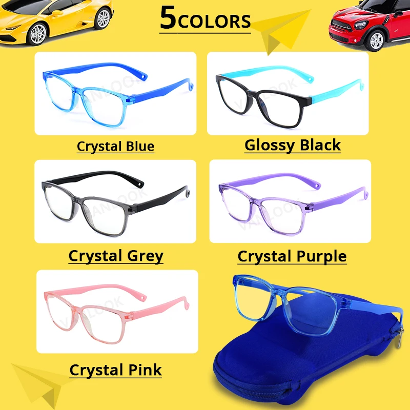 VANLOOK Glasses for Girls Boys Kids Teenage Anti Glare Blue Light Children's Computer Blocking Screen Gaming Silica TR90 w/ Case