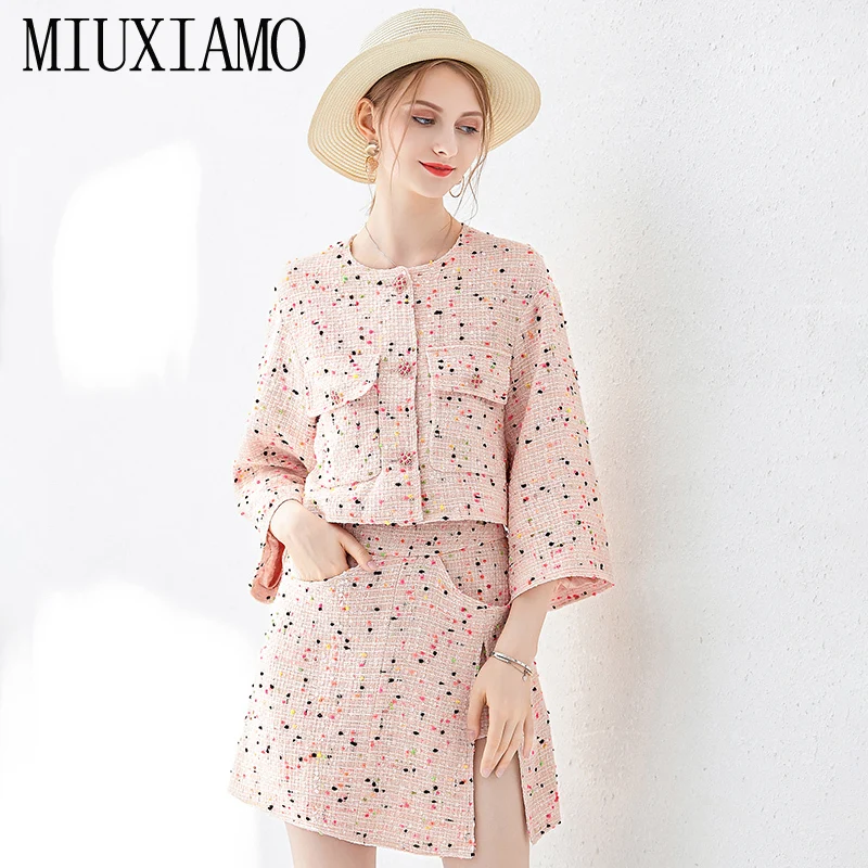 MIUXIMAO Ранняя осень темперамент Overskirt Повседневный стиль Свободное пальто из двух частей светское платье костюм для женщин