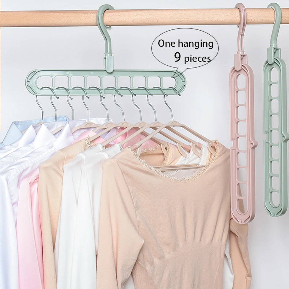 Multi-function 9-hole Sliding Clothes Hanger Sorting Drying Rack Hook Organizer 3D space saving hanger magic hanger with hook