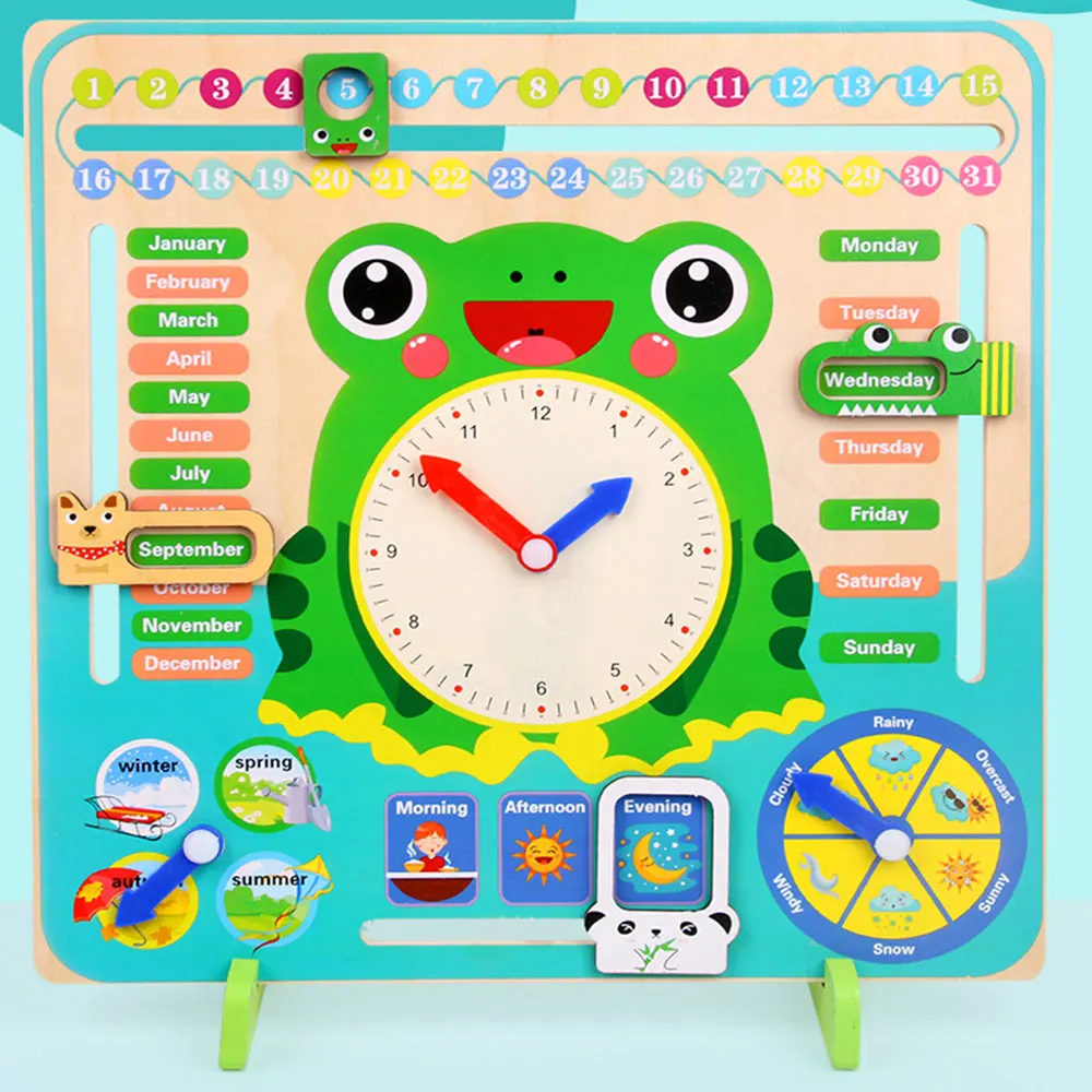  Wooden Montessori Toys Baby Weather Season Calendar Clock Time Cognition Preschool Education Teachi - 4000179776434