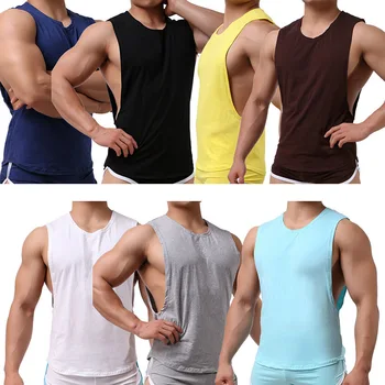 

Men Tank Tops Sexy Split Side Sleeveless Undershirts Loose Gym Sports Fitness Vest Sleepwear Singlet Bodybuilding Workout Shirts