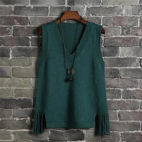 

Green Women Sweater Vest Spring Autumn Women Short Loose Knitted Sweater Sleeveless Ladies V-Neck Pullover Tops Female Outerwear
