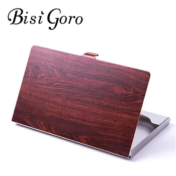 

BISI GORO 2020 New Name Card Case RFID Metal Aluminum Fashion Wallet Wooden Pattern Men Women Card Holder Slim Thin Money Case