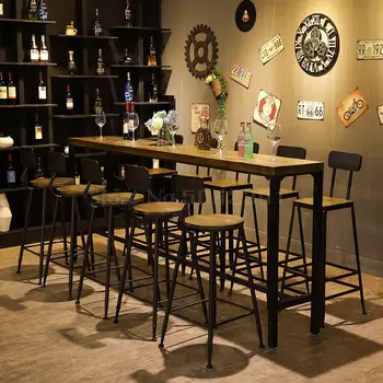 

Industrial Iron Art Solid Wood Household Bar, Chair, Table, Modern Simple Bar, Stand, Cafe, Bar, Table And Chair