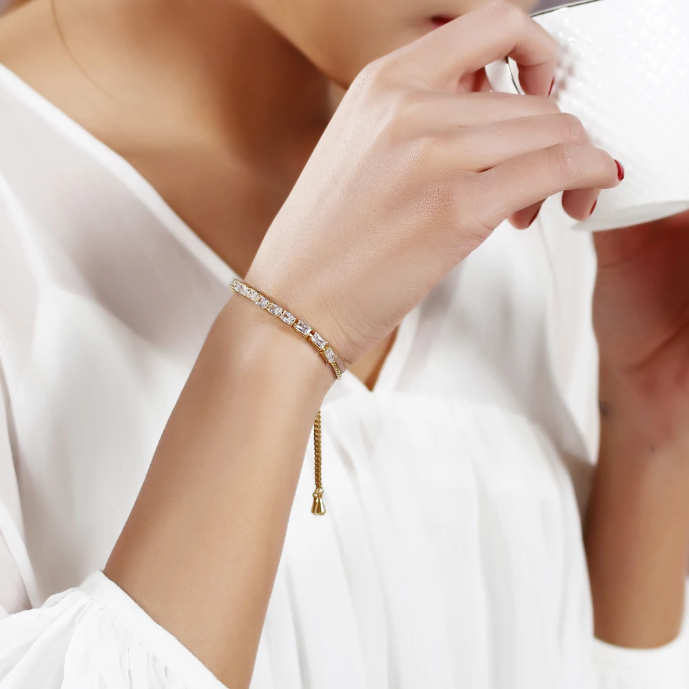 Элегантный браслет с регулируемой длиной alibaba-express pulseras mujer moda Кристальные циркониевые золотые и белые браслеты