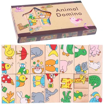 

Child Animal Domino Building Blocks Wooden Toys Infant Domino Educational Toys Child Birthday Gif 15Pcs/set Baby Toys Beech Wood