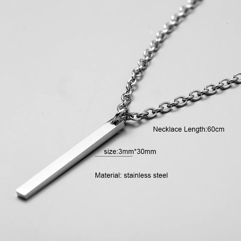 men necklace stainless steel Necklace Women Men Simple Long Chain Rectangular pendant Necklace Statement Couples Choker Gifts