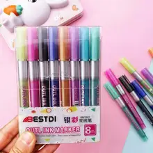 

Fluorescent for Drawing Pen Marker Color Double Line Outline 8pc/set Glitter Metal Handwriting Christmas Doodling