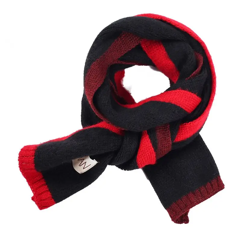 Зимние длинные шарфы в стиле пэчворк для маленьких мальчиков и девочек, 3 цвета, вязаный плотный шарф, шаль, Детские воротники, теплый детский шейный платок, шнур - Цвет: BK