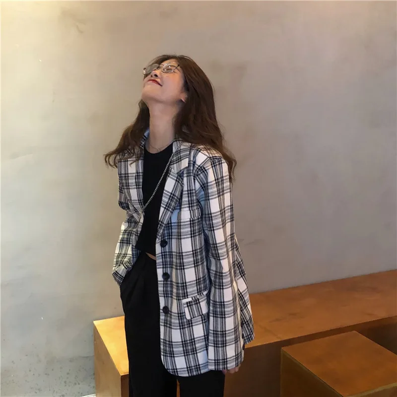 

Loose-Fit Slimming Pocket Suit Jacket Women's Autumn 2019 New Style Korean-style Contrast Color Pattern Long Sleeve Casual Suit