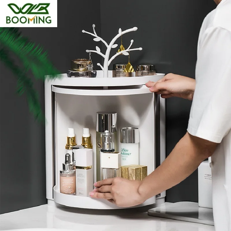 

WBBOOMING Bathroom 90 Degree Corner Makeup Organizer Plastic Rotating Bathroom Multi Functional Free Punching Storage Rack
